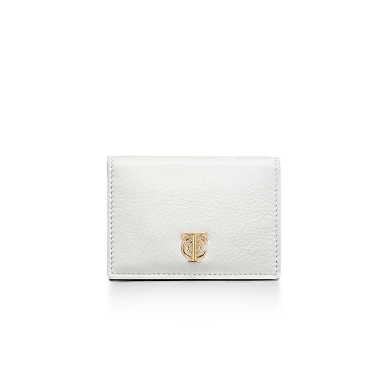 Tiffany & Co. T&CO. Tarjetero de solapa de piel color blanco