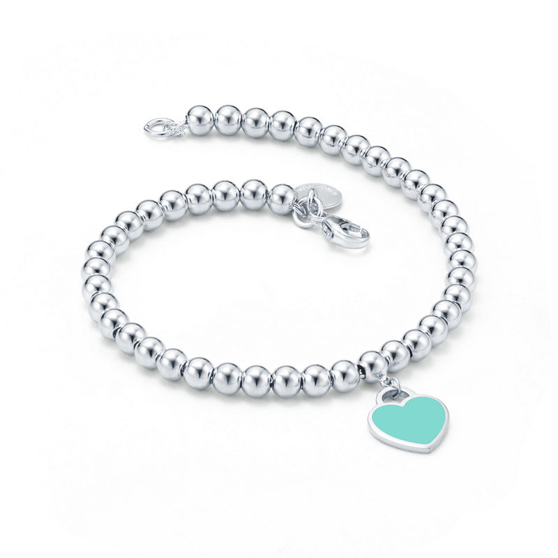 Tiffany & Co. Return to Tiffany™ Pulsera de cuentas con insignia de corazón en color Tiffany Blue® en plata 4 mm Ofertas de temporada