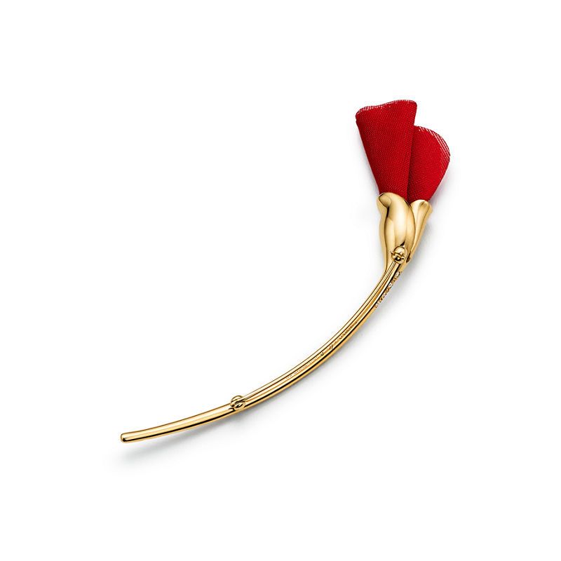 Tiffany & Co. Elsa Peretti® Broche Amapola de oro amarillo con seda de color rojo Rebajas