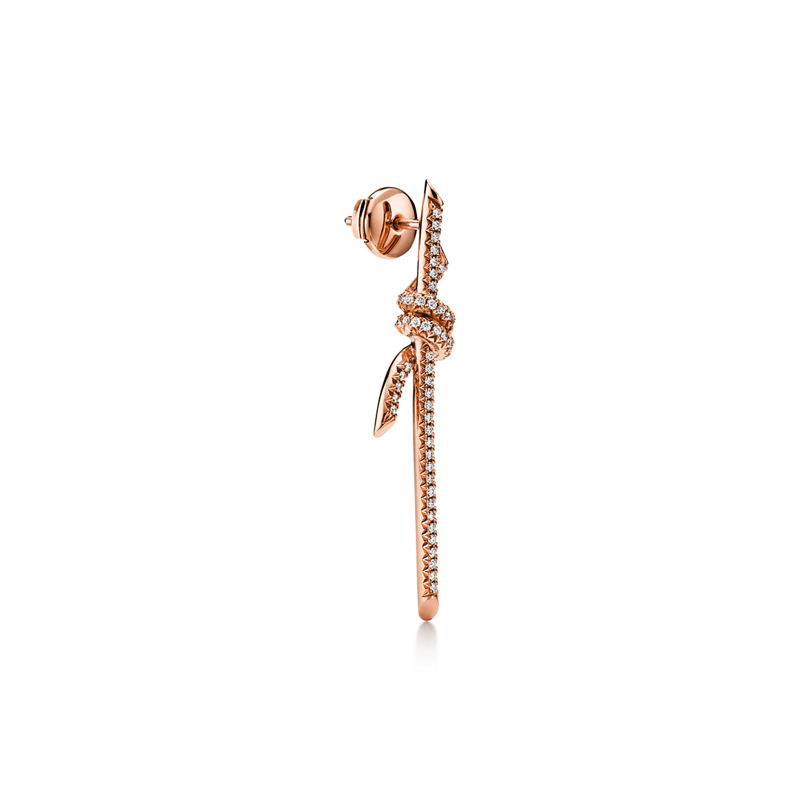 Tiffany & Co. Tiffany Knot Pendientes largos de oro rosa con diamantes Rebajas online
