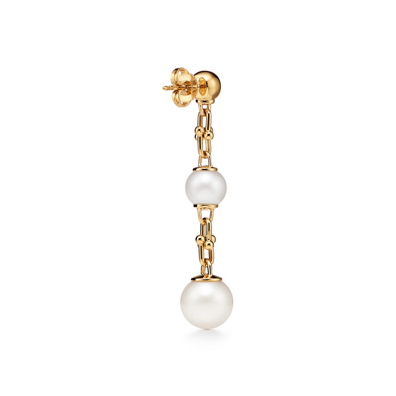 Tiffany & Co. Tiffany HardWear Pendientes largos triples de eslabones en oro amarillo con perlas de agua dulce Envío gratis