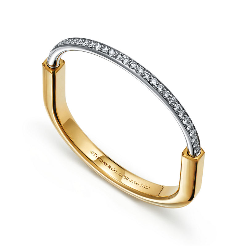 Tiffany & Co. Tiffany Lock Brazalete en oro amarillo y blanco con medio pavé de diamantes Último día