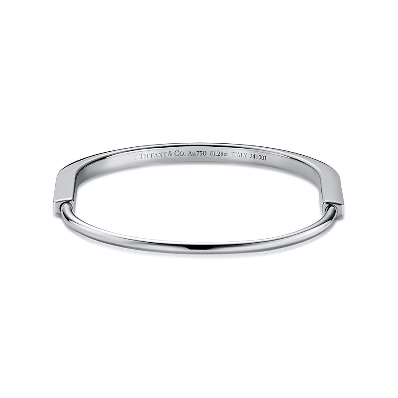 Tiffany & Co. Tiffany Lock Brazalete estrecho de oro blanco con medio pavé de diamantes Precio de fábrica