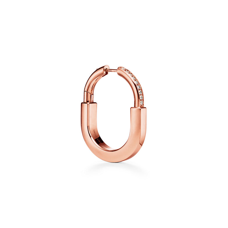 Tiffany & Co. Tiffany Lock Pendientes en oro rosa con diamantes tamaño mediano Oferta especial de fábrica