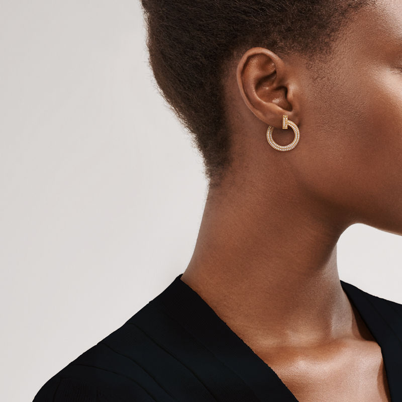Tiffany & Co. Tiffany T T1 Pendientes de aro abiertos de oro con diamantes Libre de impuestos
