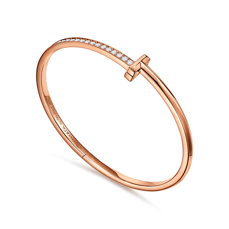 Tiffany & Co. Tiffany T T1 Brazalete articulado estrecho de diamantes de oro rosa Descuentos del mes
