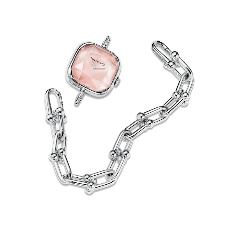 Tiffany & Co. Tiffany HardWear Reloj de plata de ley y diamantes con nácar rosa Outlet online
