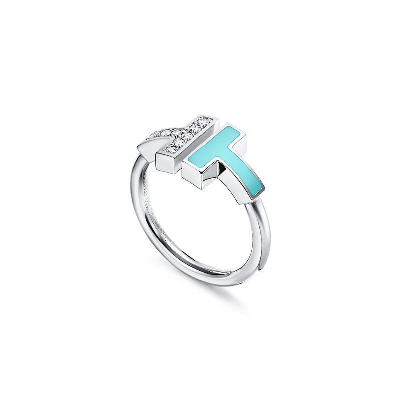 Tiffany & Co. Tiffany T Anillo Wire de diamantes y turquesa de oro blanco Rebajas