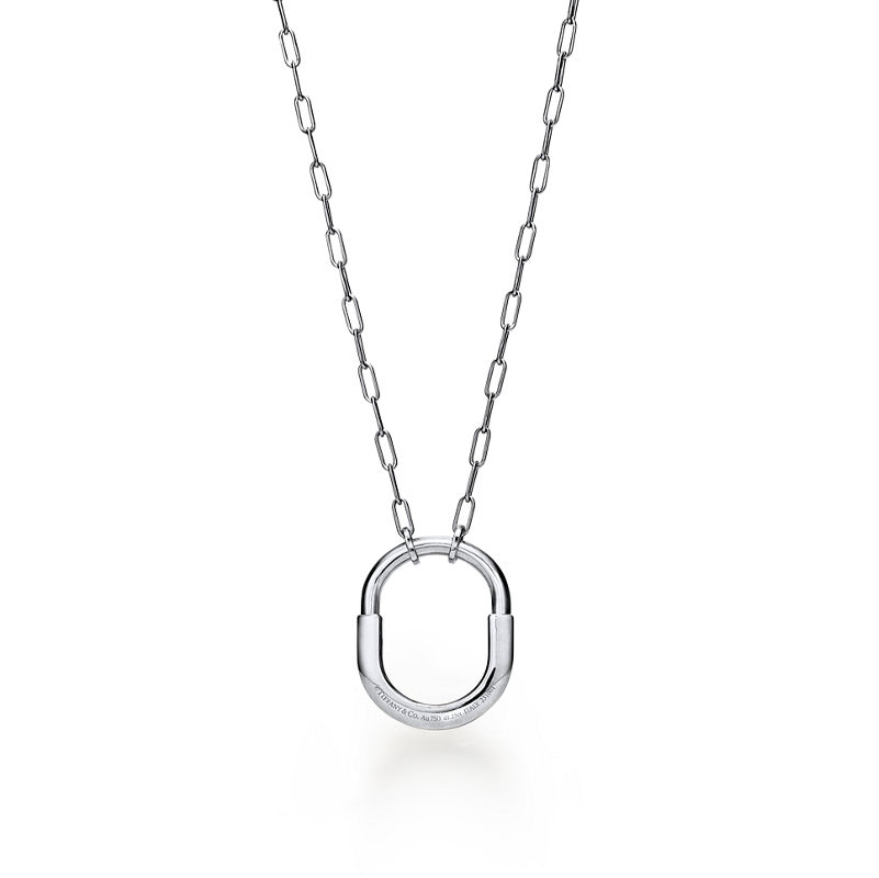 Tiffany & Co. Tiffany Lock Colgante en oro blanco con diamantes en pavé tamaño mediano Outlet