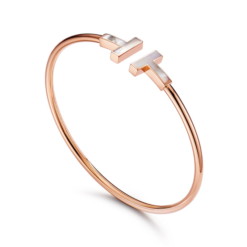 Tiffany & Co. Tiffany T Pulsera Wire de oro rosa con nácar Venta caliente