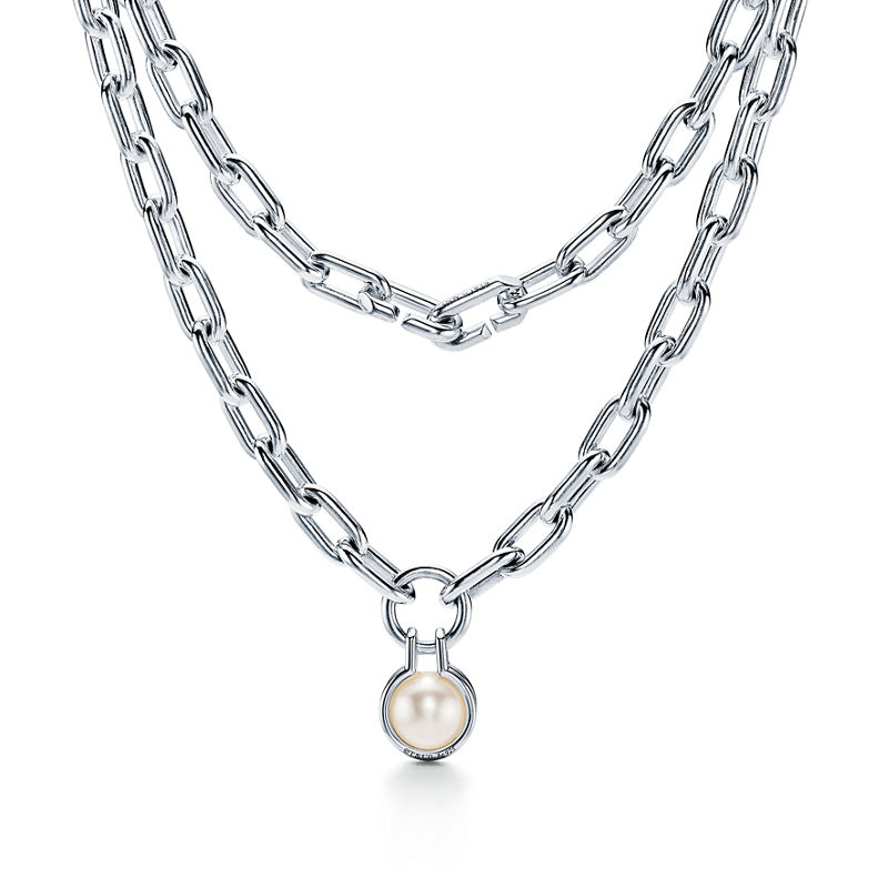 Tiffany & Co. Tiffany HardWear Collar de perla de agua dulce de plata de ley 81 3 cm de plata de ley Tienda