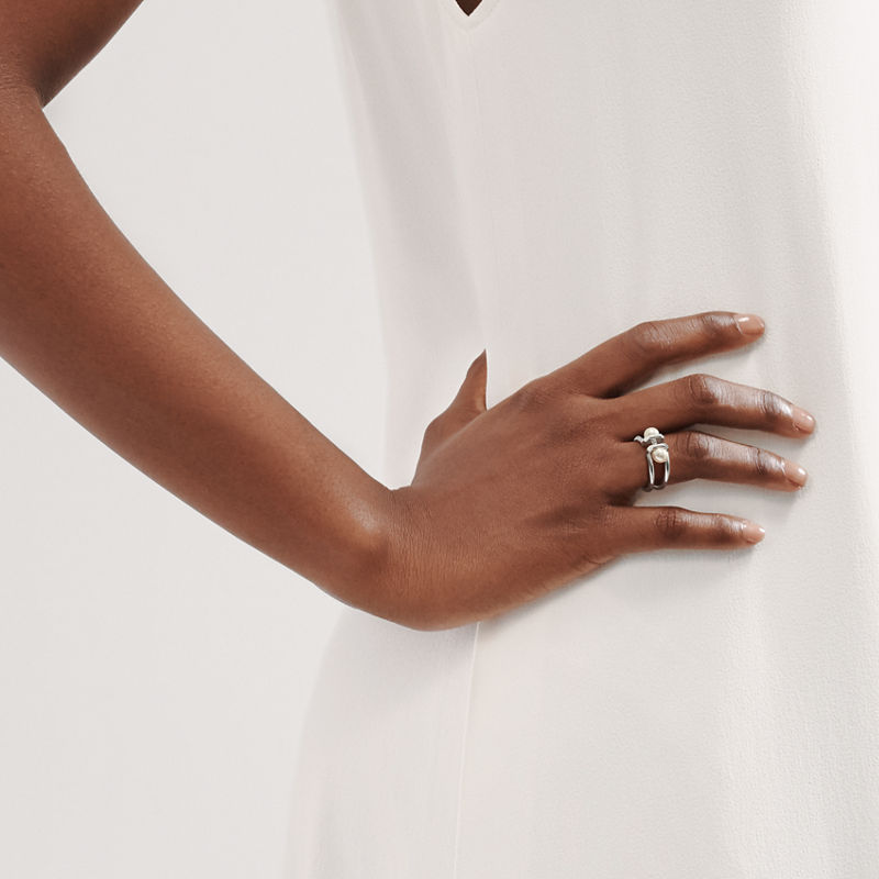 Tiffany & Co. Tiffany HardWear Anillo doble de perlas de plata de ley de plata de ley Mejor oferta