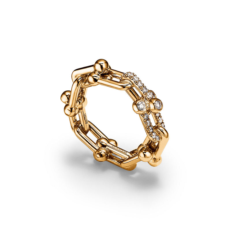 Tiffany & Co. Tiffany HardWear Anillo de eslabones pequeños de oro amarillo con diamantes Envío gratis