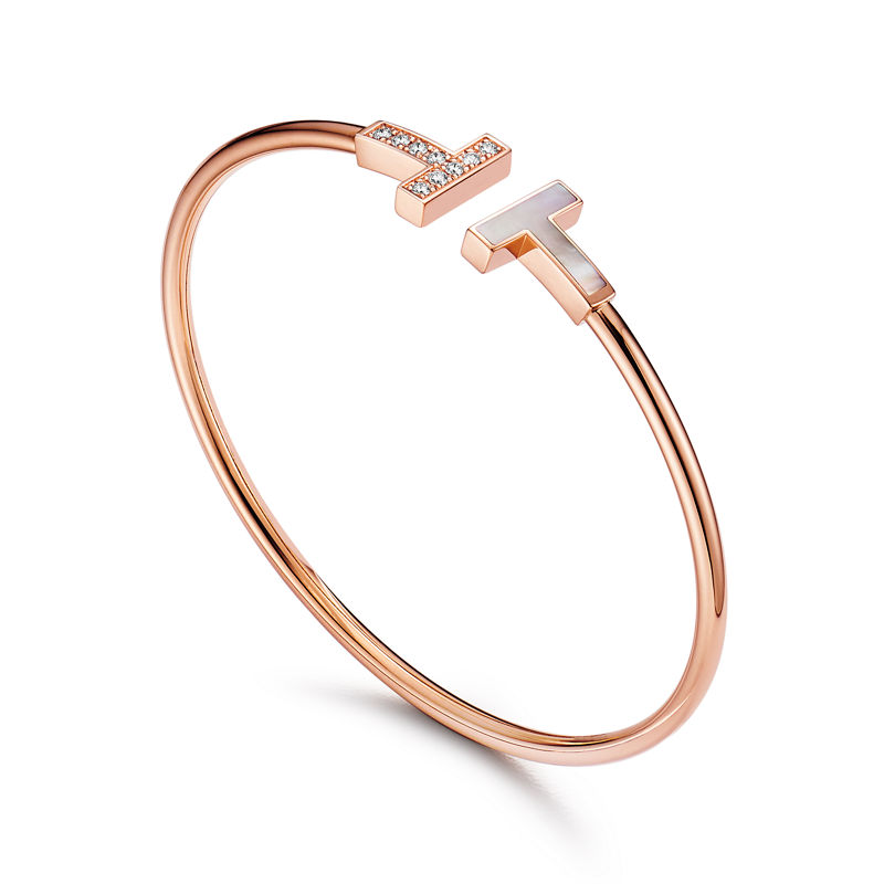 Tiffany & Co. Tiffany T Pulsera Wire de oro rosa con diamantes y nácar Últimos 3 días