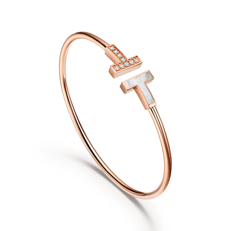 Tiffany & Co. Tiffany T Pulsera Wire de oro rosa con diamantes y nácar Últimos 3 días