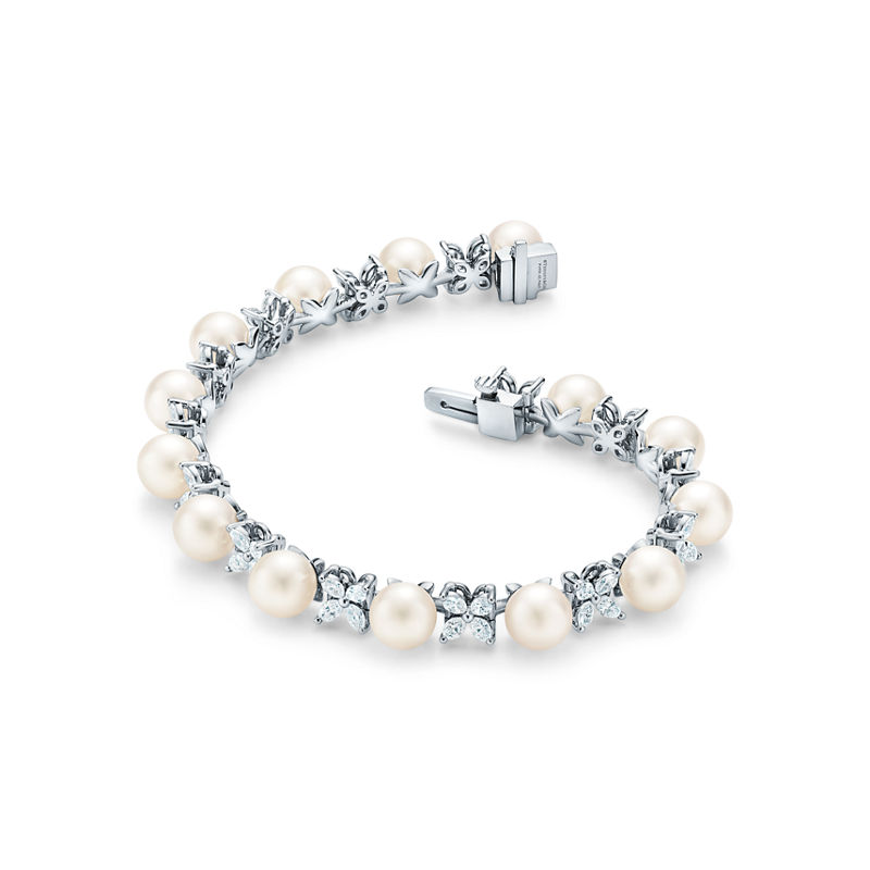 Tiffany & Co. Tiffany Victoria® Pulsera de tenis en platino con diamantes y perlas Solo hoy