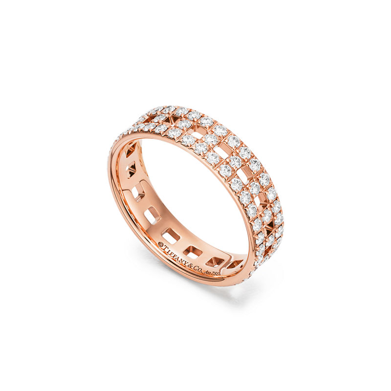 Tiffany & Co. Tiffany T Anillo ancho True de oro rosa con diamantes en pavé Liquidación