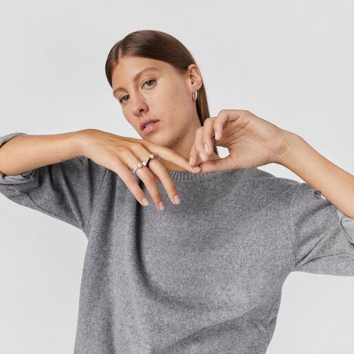 Tous Anillo de plata y perla cultivada motivo oso Icon Mesh Limitado a 3 días
