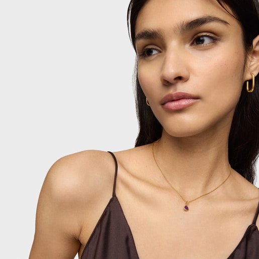 Tous Colgante pequeño con baño de oro 18 kt sobre plata y rodolita Medallions Venta caliente