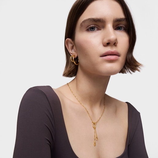 Tous Collar corto con baño de oro 18 kt sobre plata con doble detalle colgante y anilla Hold Oval Tienda