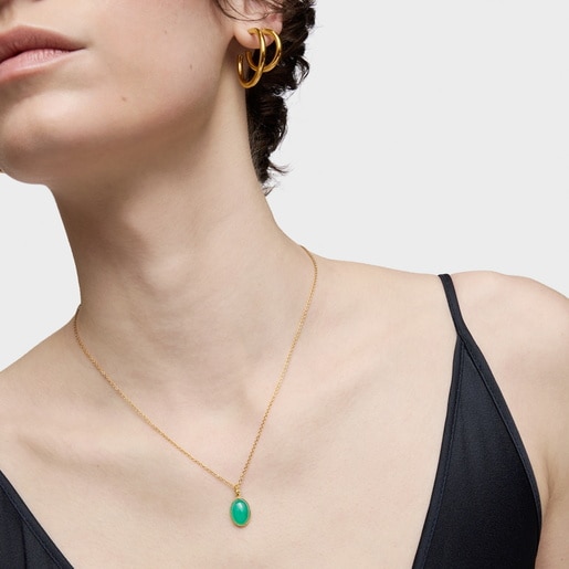 Tous Colgante pequeño con baño de oro 18 kt sobre plata y calcedonia verde Medallions Rebajas online