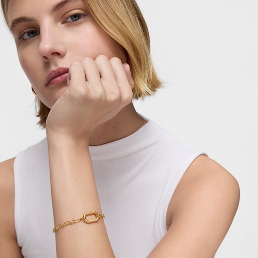 Tous Pulsera cadena con baño de oro 18 kt sobre plata y anilla Hold Oval Rebajas top