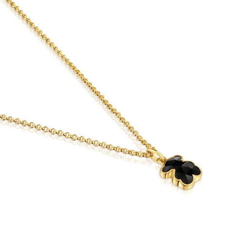 Tous Collar corto con baño de oro 18 kt sobre plata y motivo oso en ónix Icon Color Superdescuento