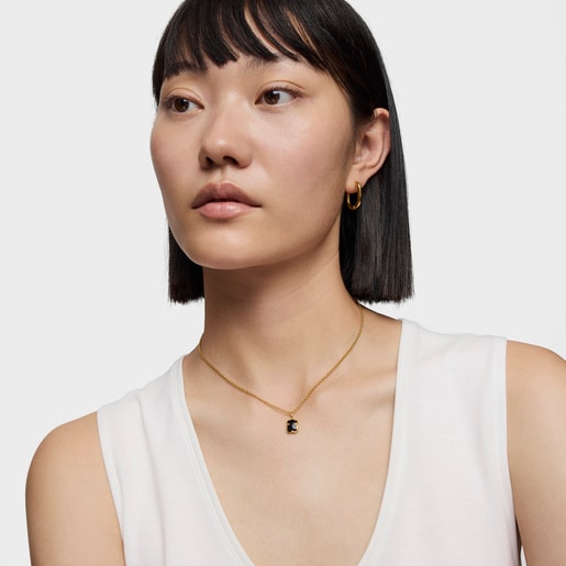 Tous Collar corto con baño de oro 18 kt sobre plata y motivo oso en ónix Icon Color Superdescuento