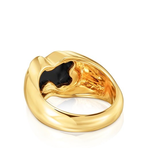 Tous Anillo mediano con baño de oro 18 kt sobre plata y motivo oso en ónix Icon Color Envío internacional gratuito