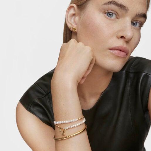 Tous Pulsera cadena oso con baño de oro sobre plata perlas cultivadas y peridoto Bold Bear Última moda