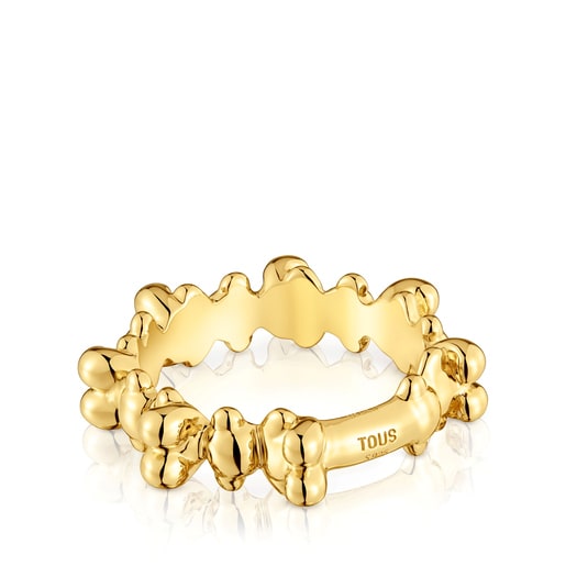 Tous Anillo mediano con baño de oro 18 kt sobre plata y motivos oso Bold Bear Ofertas especiales