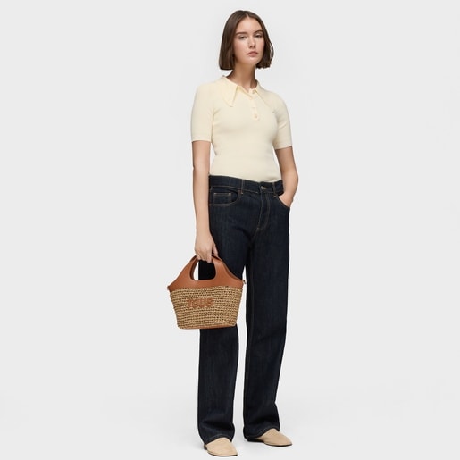 Tous Capazo mediano camel TOUS Lirio Rafia En oferta