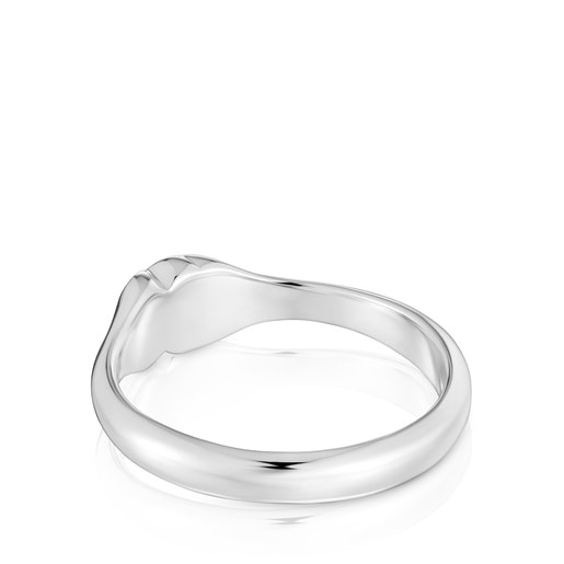 Tous Anillo pequeño de plata y motivo oso en ónix Icon Color Grandes descuentos