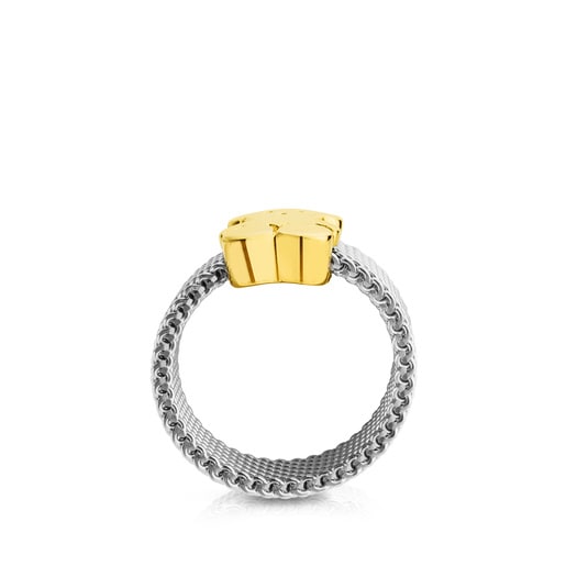 Tous Anillo de acero y oro motivo oso mediano Mesh Limitado a 3 días