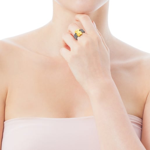 Tous Anillo de acero y oro motivo oso mediano Mesh Limitado a 3 días