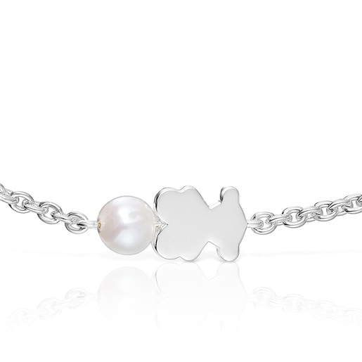 Tous Pulsera cadena de plata motivo oso y perla cultivada Sweet Dolls Descuentos del mes