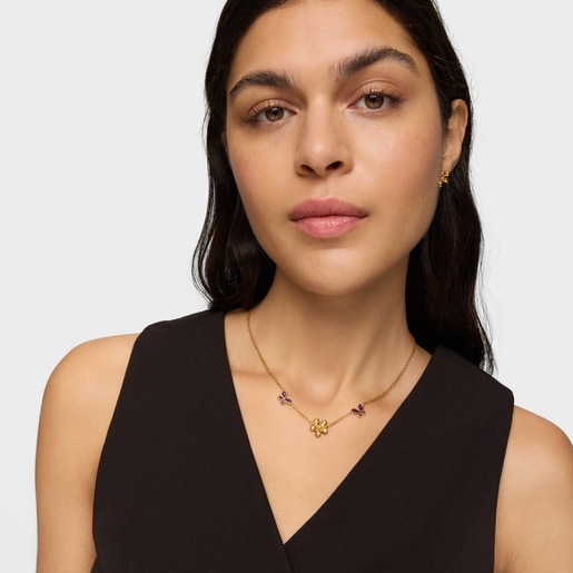 Tous Collar corto con baño de oro de 18 kt sobre plata y amatista Daisy Grandes ahorros