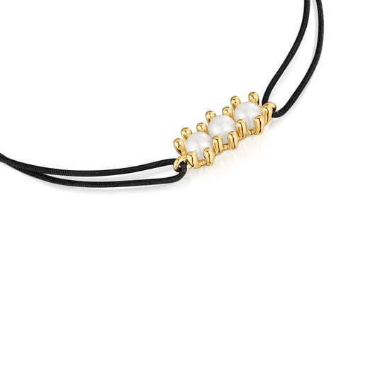 Tous Pulsera de oro perlas cultivadas y nylon negro Daisy Precio ultrabajo