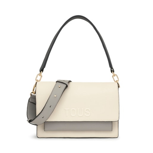 Tous Bandolera mediana beige y gris Audree Saffiano Precio ultrabajo