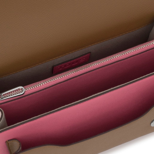 Tous Bandolera mediana rosa y tierra Audree Saffiano En línea