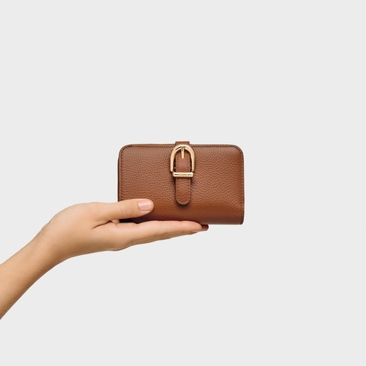 Tous Billetera de piel camel TOUS Buckles Libre de impuestos