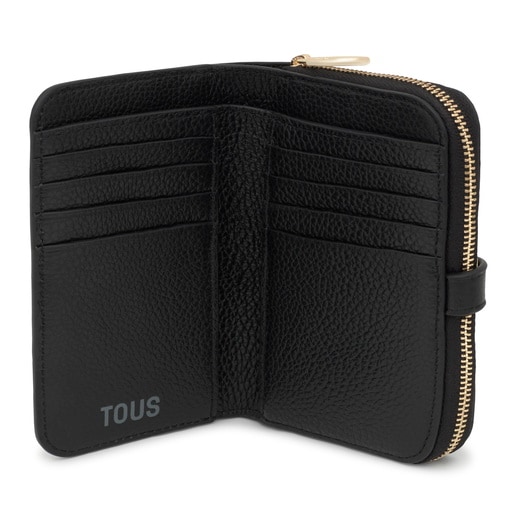 Tous Billetera de piel negra TOUS Buckles Grandes ahorros