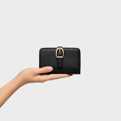 Tous Billetera de piel negra TOUS Buckles Grandes ahorros